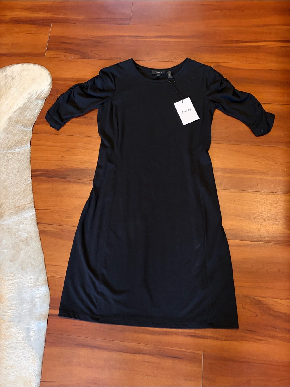 Theory Black Gather Sleeve Dress Sz P NWT $225